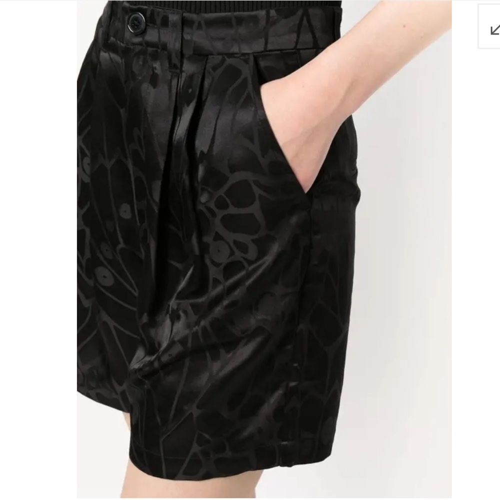 ANINE BING Black Floral Print Silk Short Shorts